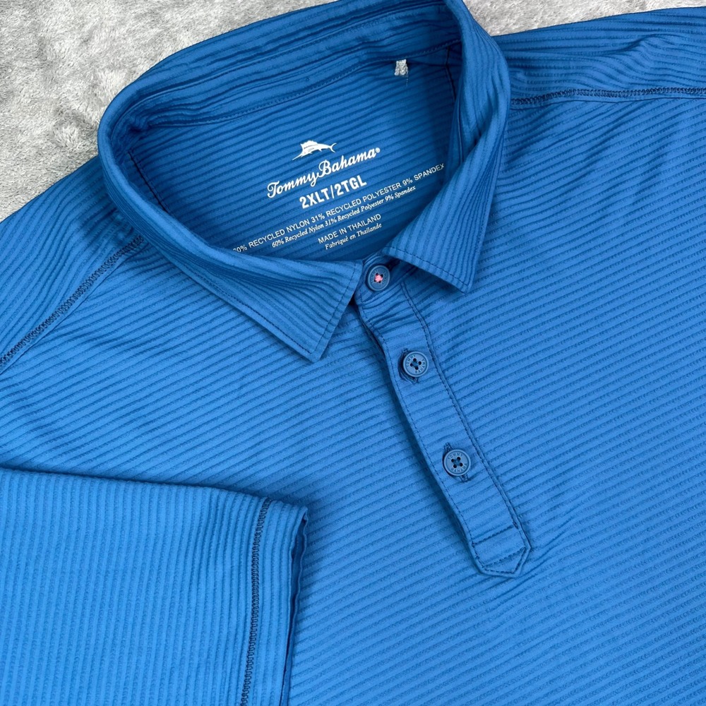 Tommy Bahama Costa Wave Polo Shirt Mens 2XLT Blue Striped Performance Stretch